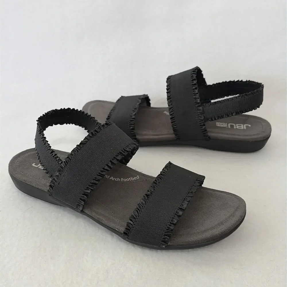 JBU Jambu Sandals Women’s 9.5 Black Adjustable Straps Comfy Cushioned Ruffles